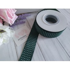 Лента репсовая 25 мм "Мелкий горох, темно-зеленый" №49